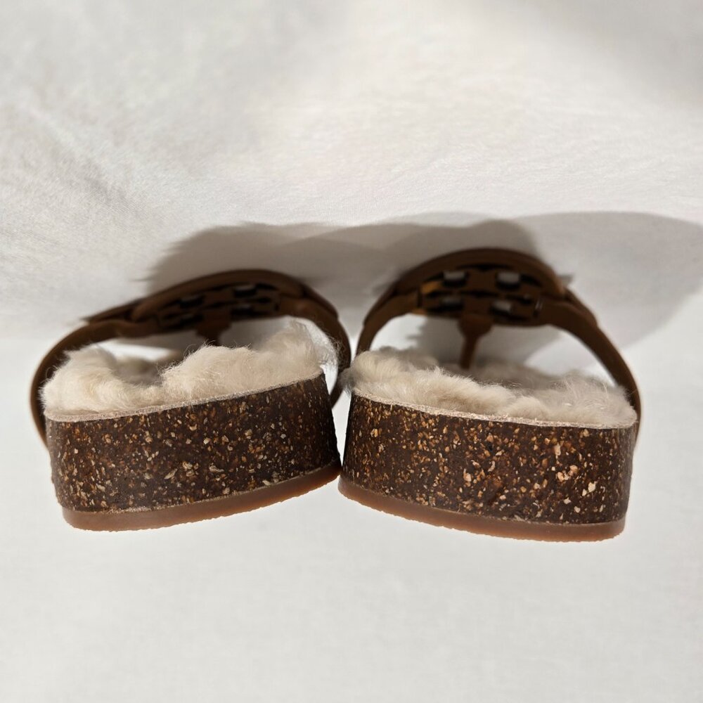 TORY BURCH Caramel MILLER CLOUD Shearling Leather Thong Slip-On Sandal Size 9.5M - Picture 14 of 17